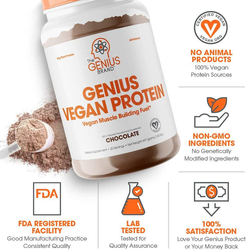 Genius Vegan Protein Powder Plant Based Lean Muscle Building Shake | Best Pea + Pumpkin Protein Sources Ideal Lean Body Shake for Men and Women All in One Nutritional Sport Drink (Dairy Free)