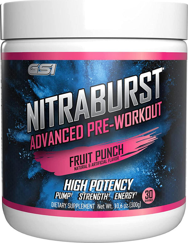 Giant Sports Nitraburst Pre Workout Powder, Increase Blood Flow, Boosts Strength and Energy, Improve Exercise Performance, Creatine Free (Fruit Punch, 30 Servings)