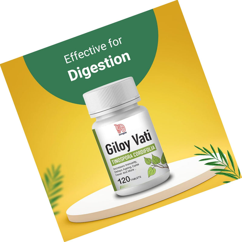 Giloy Vati 120 Tablets a Bottle I Immune Support, Good for Digestion I Pure Essence of Giloy Plant I Safe and Effective