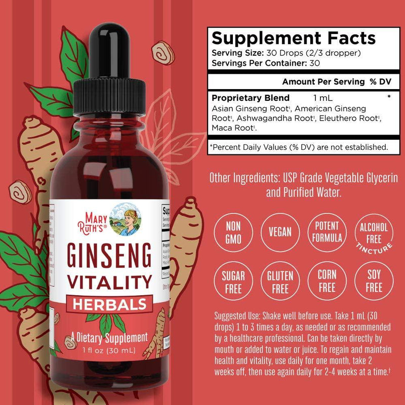 Ginseng Vitality Liquid Adaptogens by MaryRuth's | Organic Adaptogen Supplements to Support Your Mind and Body | Adaptogen Blend Contains Ginseng Root, Ashwagandha, Eleuthero and Maca