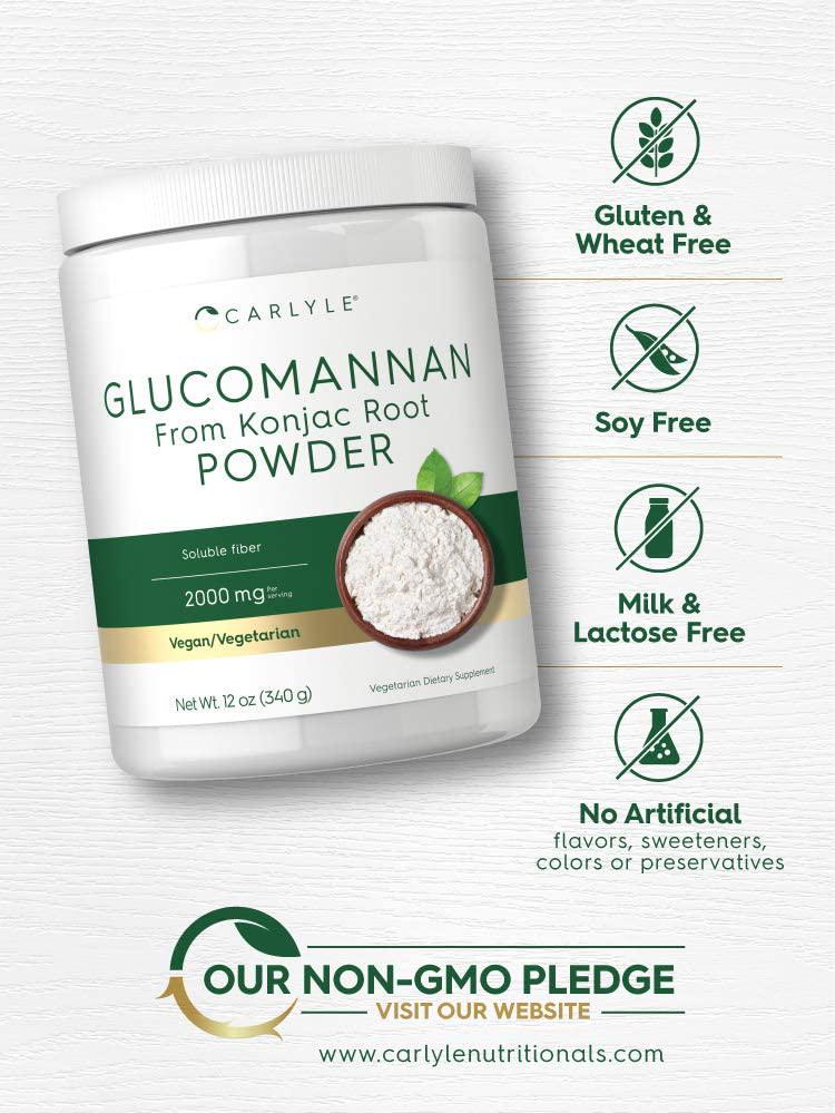 Glucomannan Powder | 12 oz | Vegan and Vegetarian | Non-GMO, Gluten Free | Konjac Powder Supplement | by Carlyle