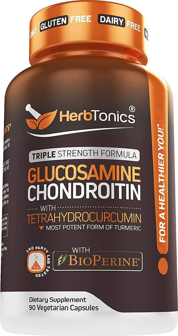 Glucosamine Chondroitin MSM Turmeric Curcumin Boswellia, Tetrahydrocurcumin - Joint Pain Relief Support Supplement Anti-Inflammatory for Men and Women 90 Vegan Capsules