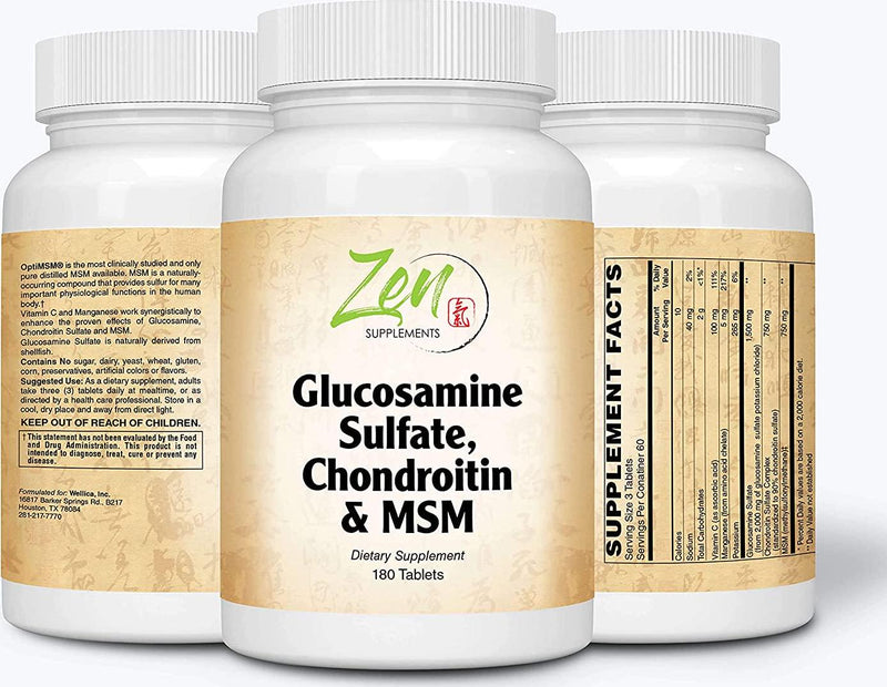 Glucosamine Chondroitin MSM - Natural Joint Pain Relief Supplements for Men and Women with Manganese, Potassium for Joint Health, Cartilage and Connective Tissue, Inflammation Shell-Fish Free - 180 Tab