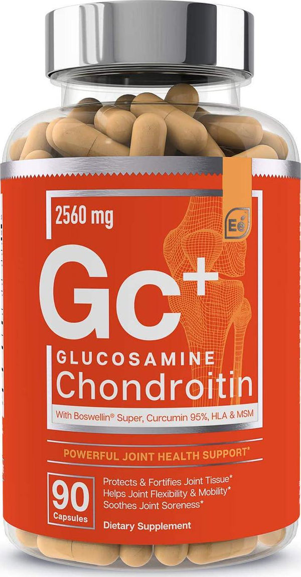 Glucosamine Chondroitin MSM Boswellia Serrata Hyaluronic Acid Supplement - Essential Elements | Joint Support Antioxidant Supplement for Flexibility - 90 Capsules