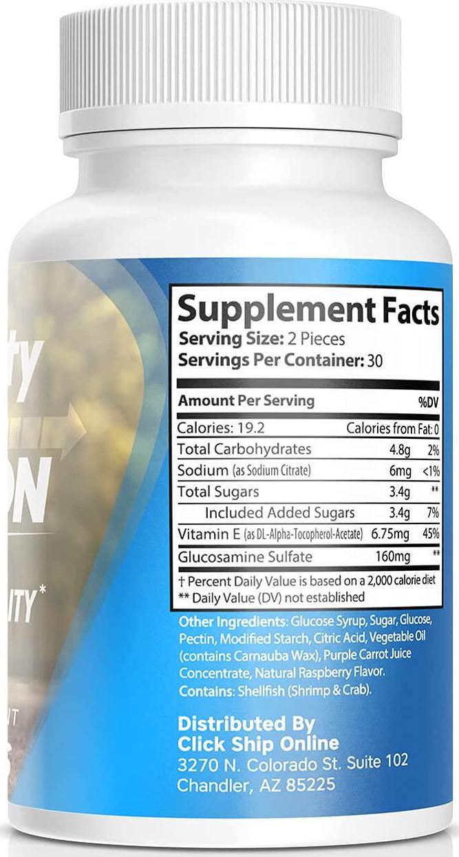 Glucosamine Gummies - Joint Support Gummy, Extra Strength with Vitamin E - Assists Cartilage and Flexibility, Natural Immune Health Support for Men, Women - Best Chewable Supplement, 60 Gummies