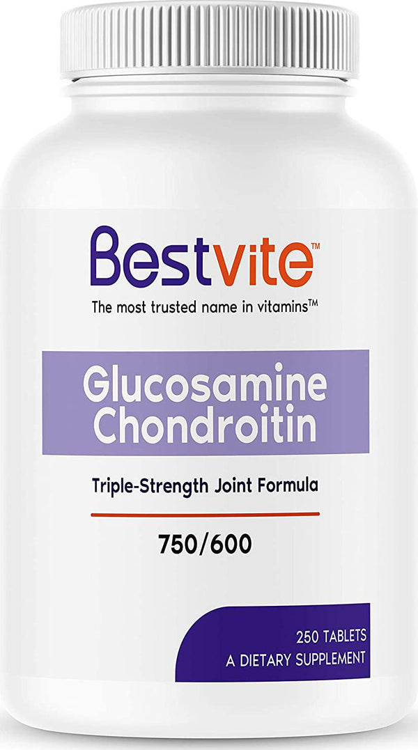 Glucosamine and Chondroitin Sulfate 750/600 Triple Strength (250 Tablets) - Joint Support - No Stearates - Gluten Free