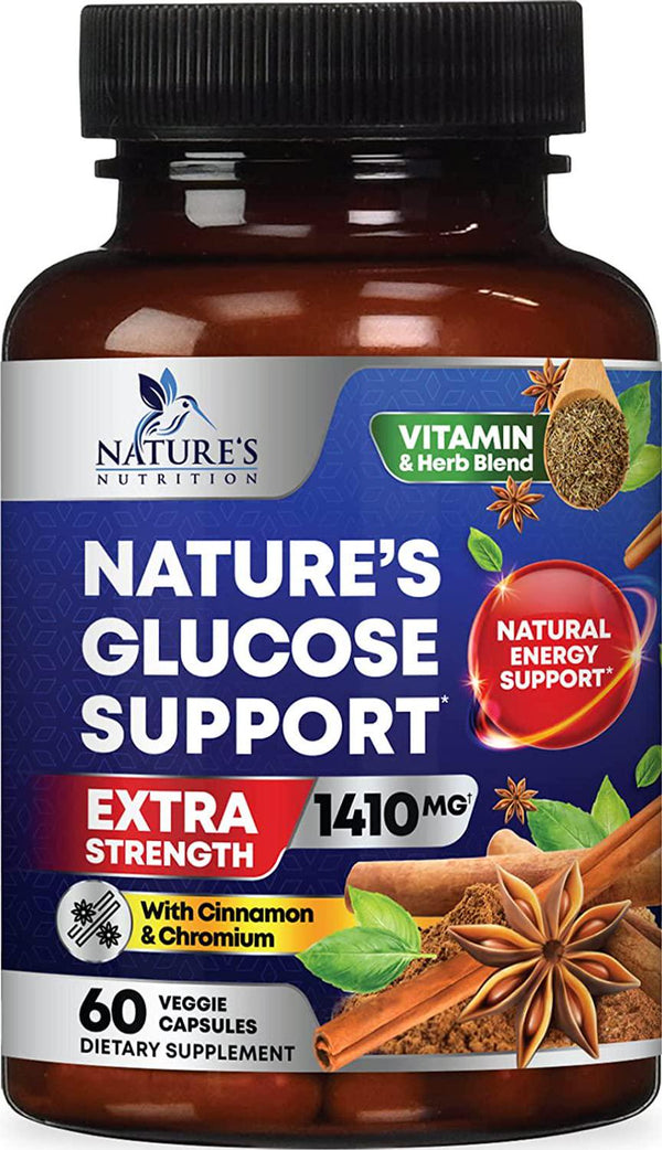 Glucose Support Complex, Advanced Extra Strength Herbal Supplement with Cinnamon, Alpha Lipoic Acid and Chromium - 20 Herbs and Vitamin Blend - Best Vegan Complex - 60 Capsules