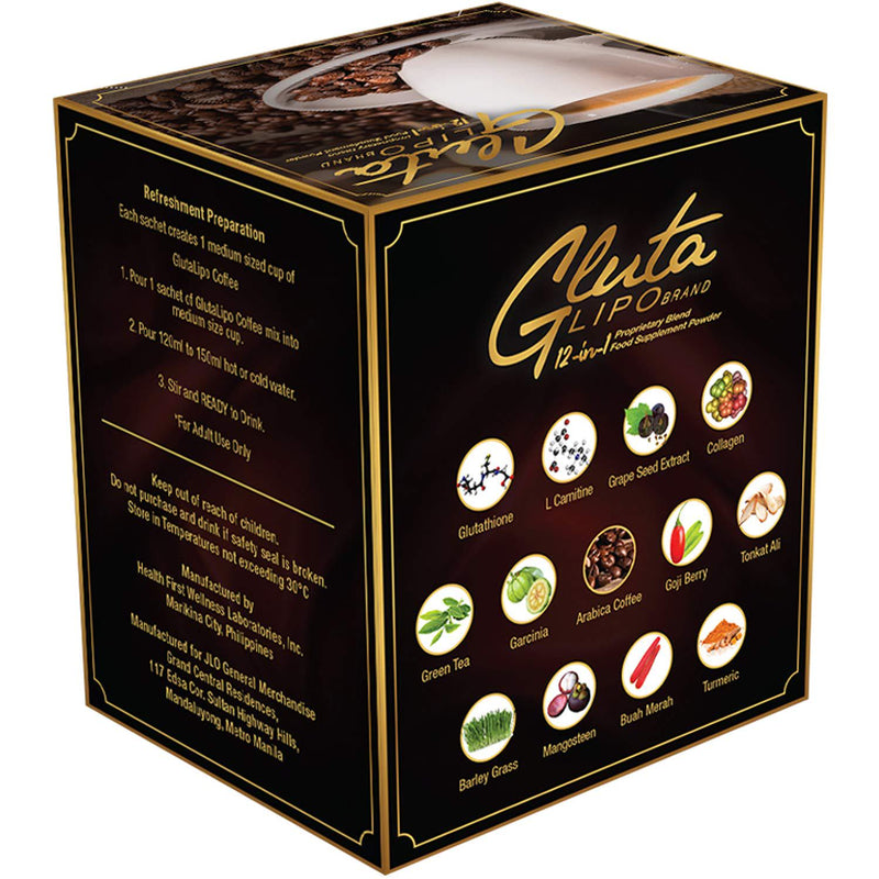 Gluta Lipo 10-Sachets Coffee 12-in-1 Slimming and Whitening 1 Pack