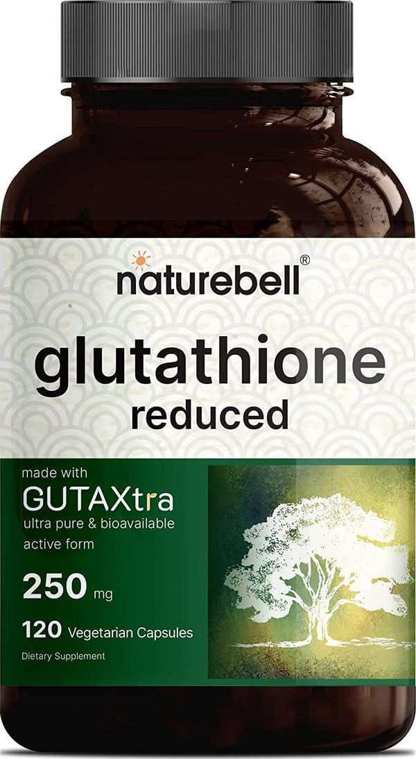 Glutathione Supplement 250mg, 120 Veggie Caps, 4 Months Supply, 98%+ Purity Verified, Bioavailable Form - Reduced Glutathione, GUTAXtra, Third Party Tested, Non-GMO and Gluten Free | by Naturebell