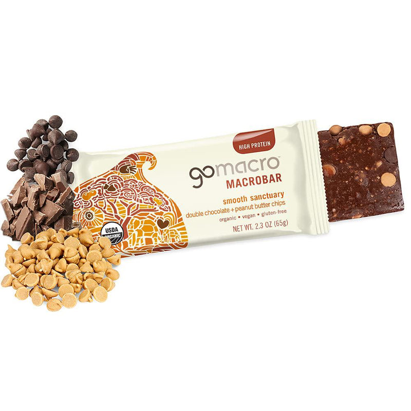 GoMacro MacroBar Organic Vegan Protein Bars - Double Chocolate + Peanut Butter Chips (2.3 Ounce Bars, 12 Count)