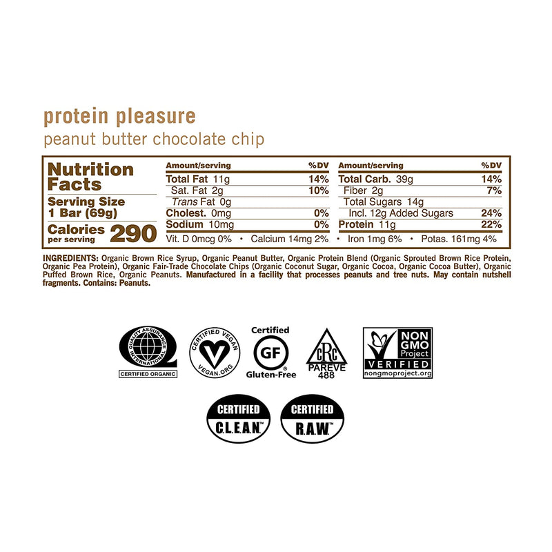 GoMacro MacroBar Organic Vegan Protein Bars - Peanut Butter Chocolate Chip (2.4 Ounce Bars, 12 Count)