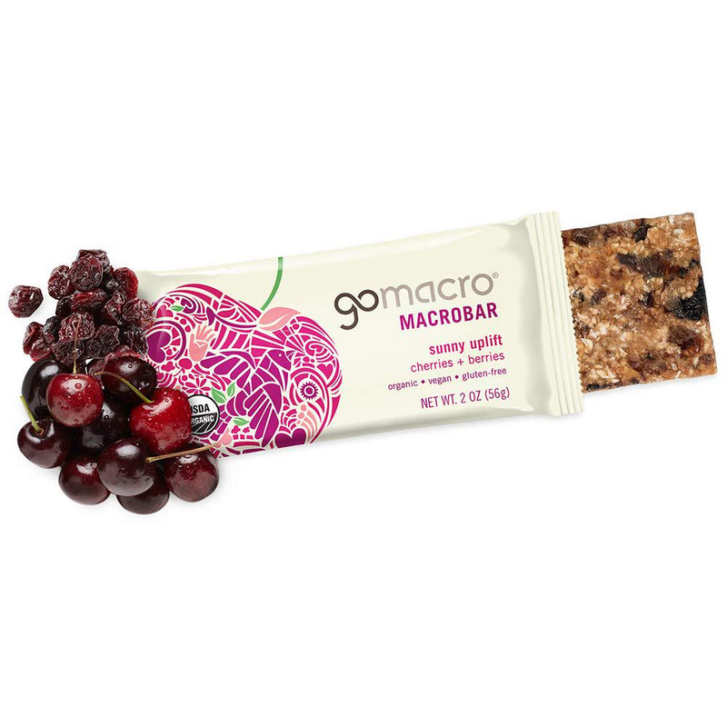 GoMacro MacroBar Organic Vegan Snack Bars - Cherries + Berries (2.0 Ounce Bars, 12 Count)