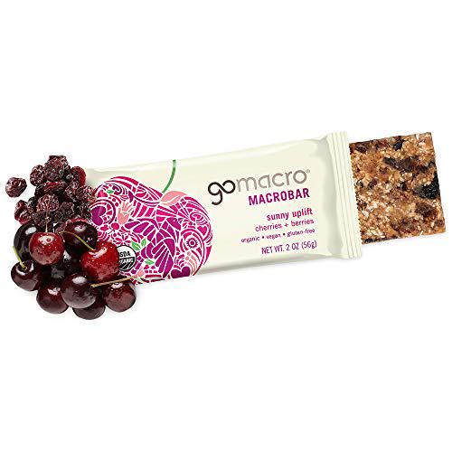 GoMacro MacroBar Organic Vegan Snack Bars - Cherries + Berries (2.0 Ounce Bars, 12 Count) and Macrobar Organic Vegan Protein Bars - Blueberry + Cashew Butter (2.3 Ounce Bars, 12 Count)