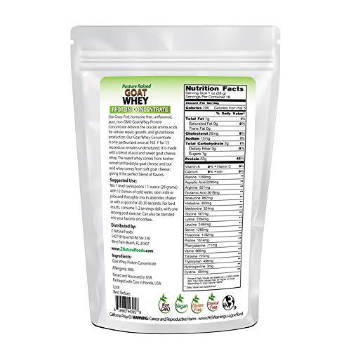 Goat Whey Protein Powder Concentrate - Unflavored and Undenatured - Grass Fed in USA - Good Source of BCAA - No Hormones or Antibiotics - 100% Pure, Gluten Free, Non GMO, Kosher - 1 lb