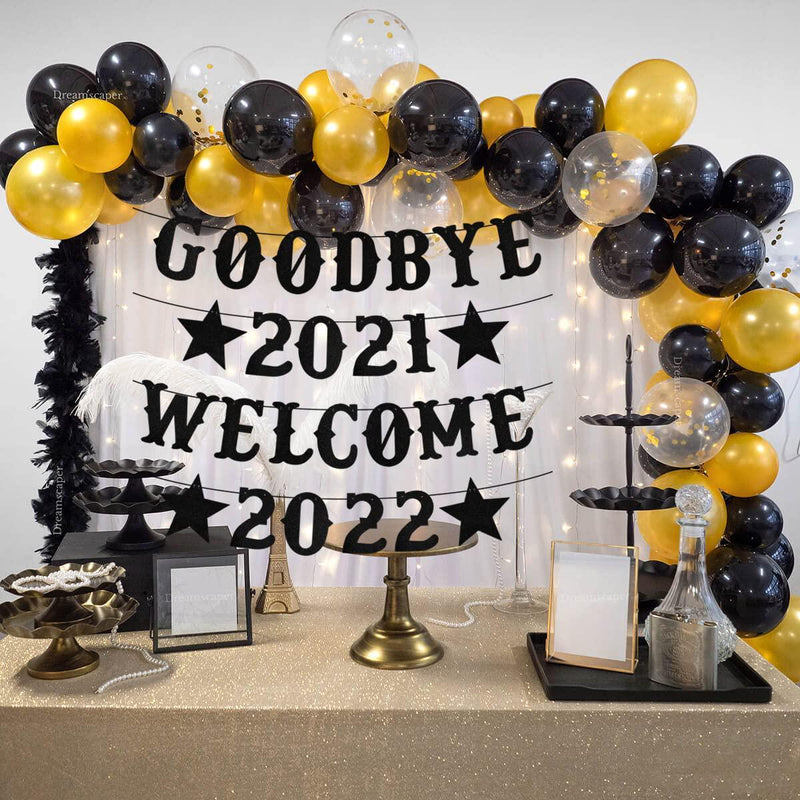 Goodbye 2021 Welcome 2022 Banner, Gold Glitter New Year Decorations 2022, New Year Eve Party Decorations, 2022 Happy New Year Banner, 2022 New Years Eve Party Supplies, Goodbye 2021 Hello 2022 Banner