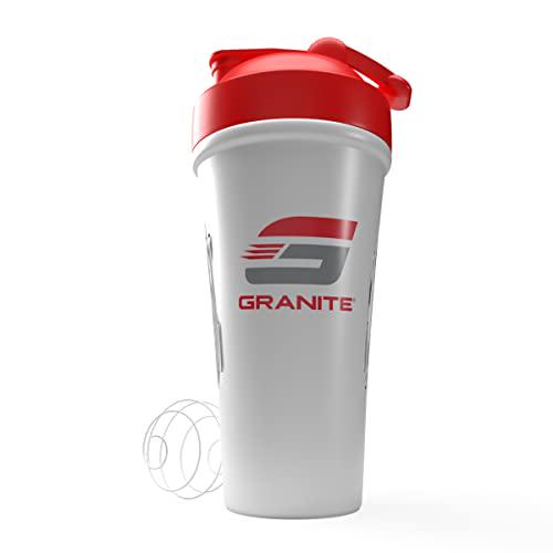 Granite Protein Shaker Bottle | 26oz | Stainless Whisk | Leak Proof | Wide Mouth | Easy Clean | BPA Free (White)