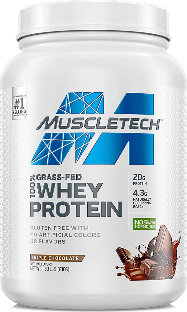 Grass Fed Whey Protein, MuscleTech Grass Fed Whey Protein Powder, Protein Powder for Women and Men, Growth Hormone Free, Non-GMO, Gluten Free, 20g Protein and 4.3g BCAA, Chocolate, 816 g (23 Servings)