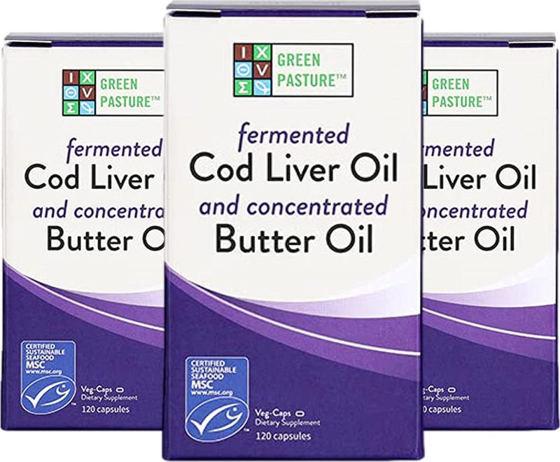 Green Pasture Blue Ice Royal Butter Oil/Fermented Cod Liver Oil Blend (120 Pack of 3)