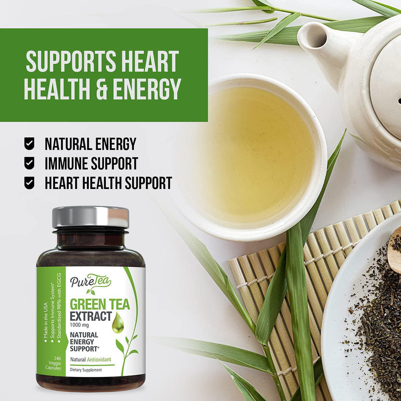 Green Tea Extract 98% with EGCG for Weight Loss 1000mg - Boost Metabolism for Healthy Heart - Antioxidants and Polyphenols for Immune System - Gentle Caffeine - Natural Fat Burner Pills - 240 Capsules