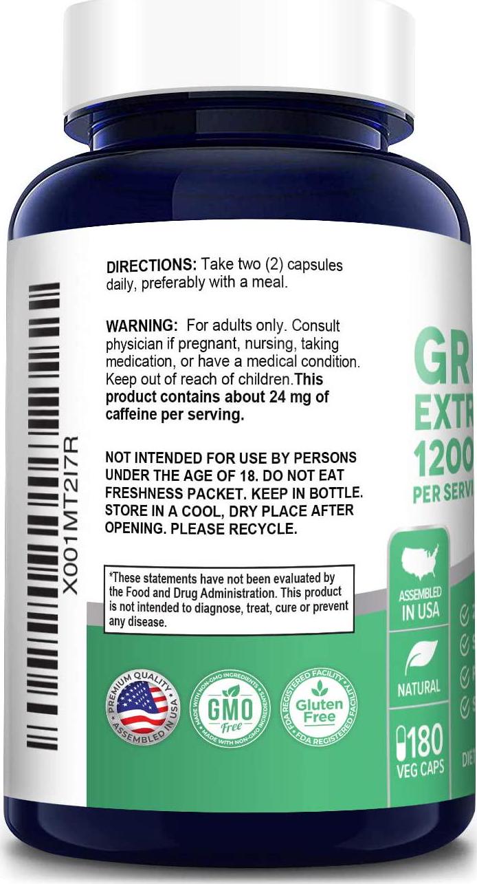 Green Tea Extract 98% 1000mg with EGCG 180 Capsules (Non-GMO and Gluten Free) Max Potency for Weight Loss and Metabolism Boost - Natural Caffeine for Gentle Energy