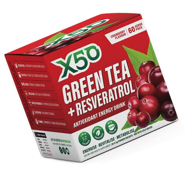 Green Tea X50 Green Tea and Resveratrol Lemon Ginger Energy Drink Powder 60 Sachets, Antioxidants, Fat Burner,, Lemon and Ginger 180 grams