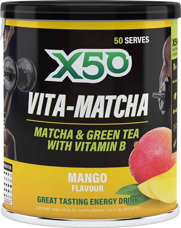 Green Tea X50 Vita Matcha Mango Energy Drink 50 Sachets, Mango, 150 grams