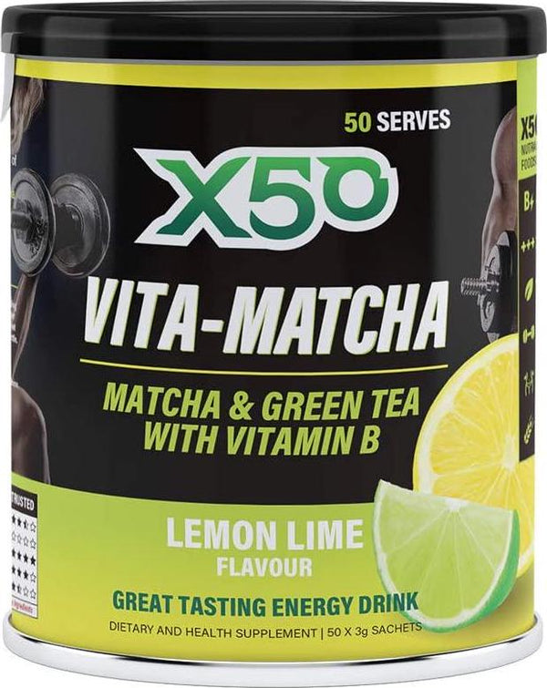 Green Tea X50 Vita Matcha Lemon Lime Energy Drink 50 Sachets, Lemon Lime, 150 grams