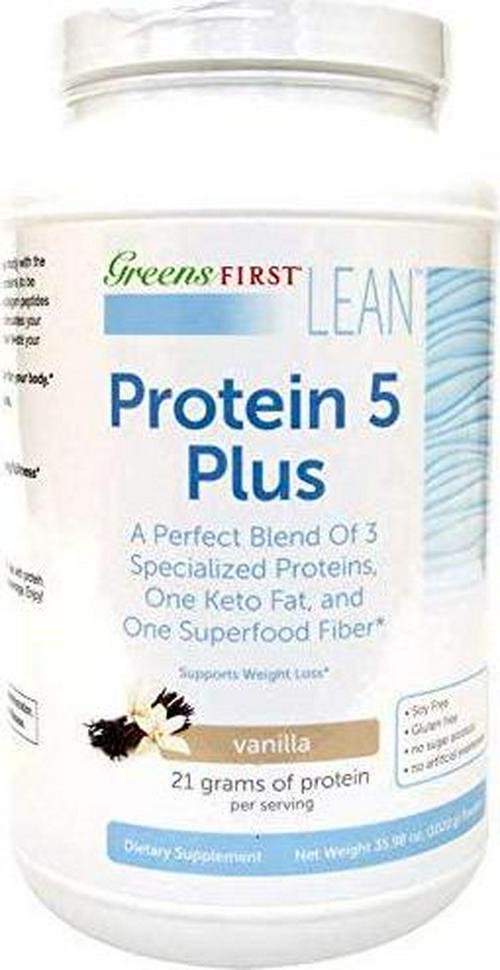 Greens FirstÂ Lean Protein 5 Plus Dietary Supplement Protein Powder with Whey Protein, Collagen Protein and MCT Oil Nutritional Supplement Vanilla