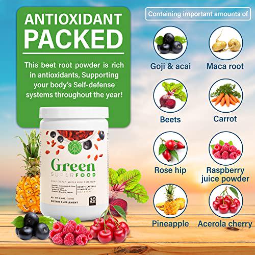 Greens Powder Berry Flavored by Unify supplements, Fiber Supplement, with Goji and Acai, Greens and Superfoods