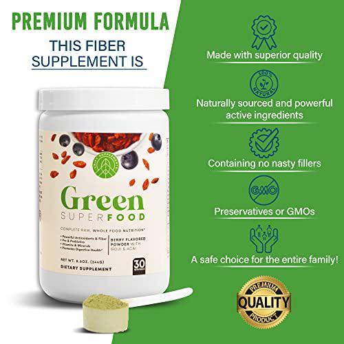 Greens Powder Berry Flavored by Unify supplements, Fiber Supplement, with Goji and Acai, Greens and Superfoods