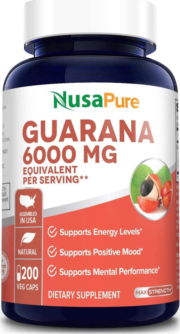 Guarana Extract 6000mg 200 Veggie caps (Non-GMO and Gluten Free)