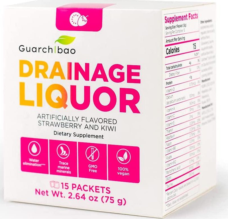 Guarchibao Drainage Liquor, Strawberry-Kiwi Flavor Sugar and Caffeine-Free Weight Loss Drink, Aid Lymphatic Drainage and Restore Your Body s PH Balance (1 Pack of 15 Individual Servings)