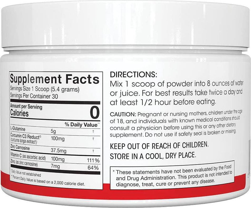 Gut Repair - Digestive Health Supplement Powder - L-Glutamine, Curcumin, Zinc and Ascorbic Acid (2 Tubs - 60 Servings)