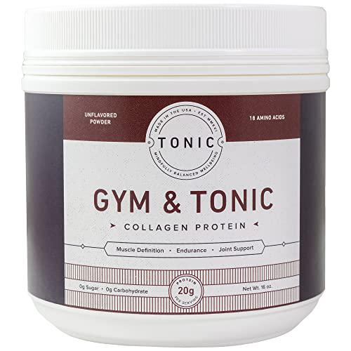 Gym and Tonic Low Calorie Collagen Protein Powder with 18 Amino Acids - Unflavored, Non-GMO, 0 Sugar, 0 Carbs, 20 Grams Clean Protein Per Serving, 1lb