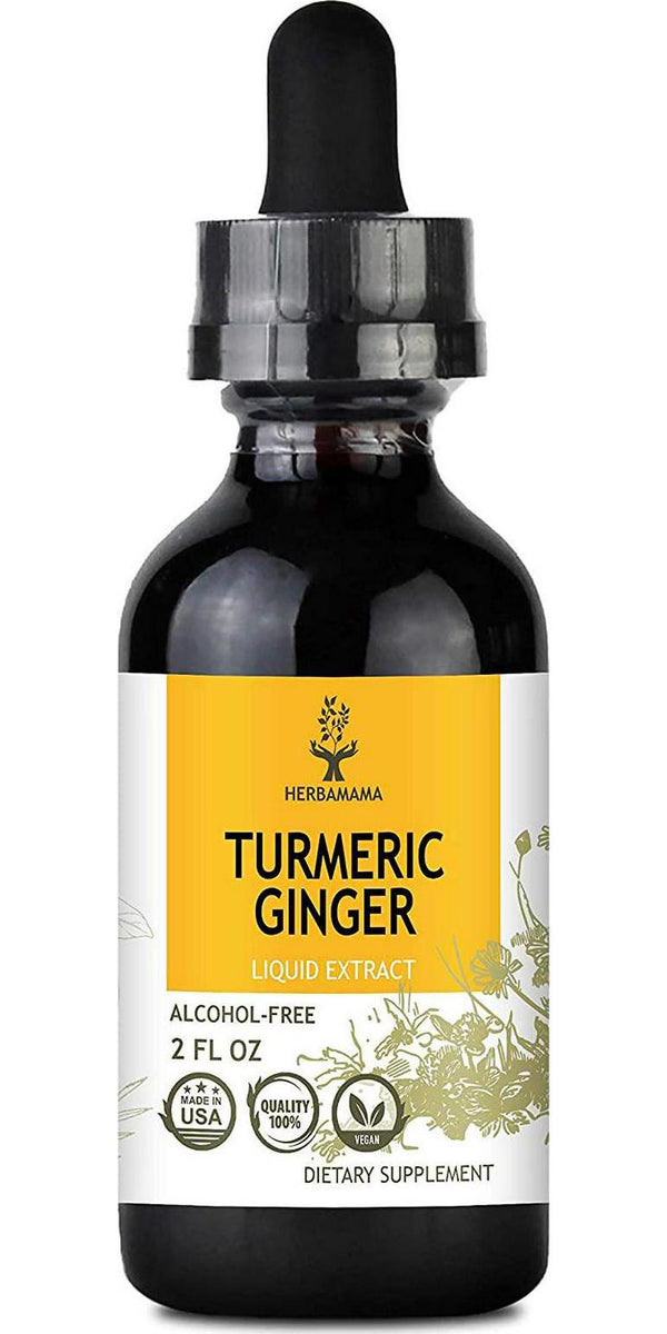HERBAMAMA Liquid Turmeric Ginger w/ Black Pepper Extract - Joint Health and Inflammation Response - Immune Support Brain Boost and Energy Supplement - Organic Turmeric Tincture Drops - Vegan 2 fl. Oz.
