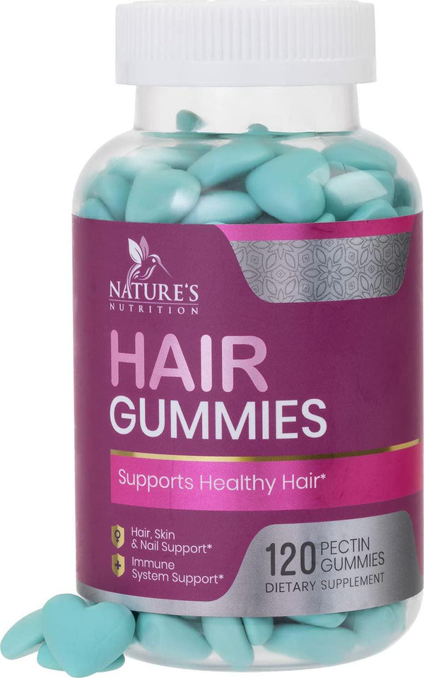 Hair Gummy Vitamins with Biotin 5000 mcg, Vitamin C and E to Support Hair Growth, Premium Pectin-Based, Non-GMO, to Support Strong, Healthy Hair and Nails. Blue Berry Supplement - 120 Gummies