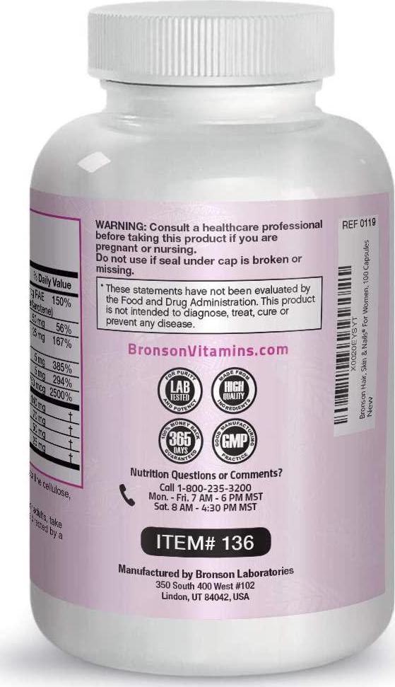 Hair, Skin and Nails with Biotin Extra Strength Vitamin Supplement for Women, 100 Capsules