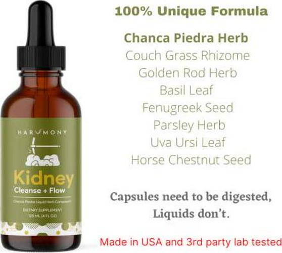 Harvmony Kidney Cleanse + Flow Liquid Drops with High Concentration Chanca Piedra Original Unique Formula 4oz - Kidney Stones and Gallstones Support System STONEBREAKER, Urinary System Support