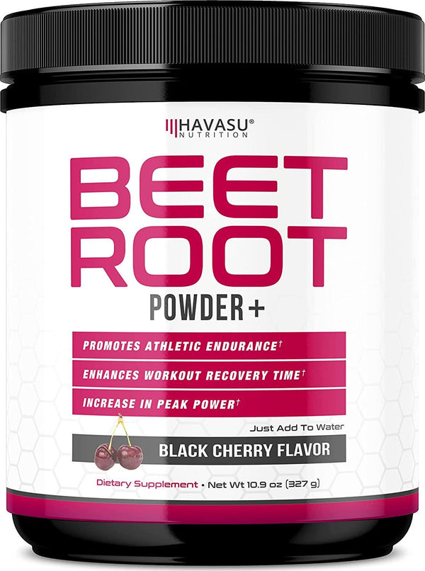 Havasu Nutrition Beet Root Powder with Patented, Organic PeakO2 and Mushroom Blend- Supports Workout Recovery and Promotes Athletic Endurance, No Sugar, Black Cherry Flavor, Net WT 266g (9.38 oz)