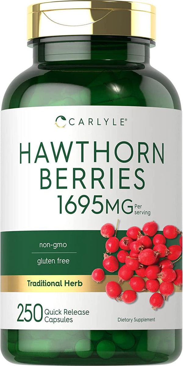 Hawthorn Berry Capsules | 1695mg | 250 Capsules | Vegetarian, Non-GMO, Gluten Free Extract | by Carlyle
