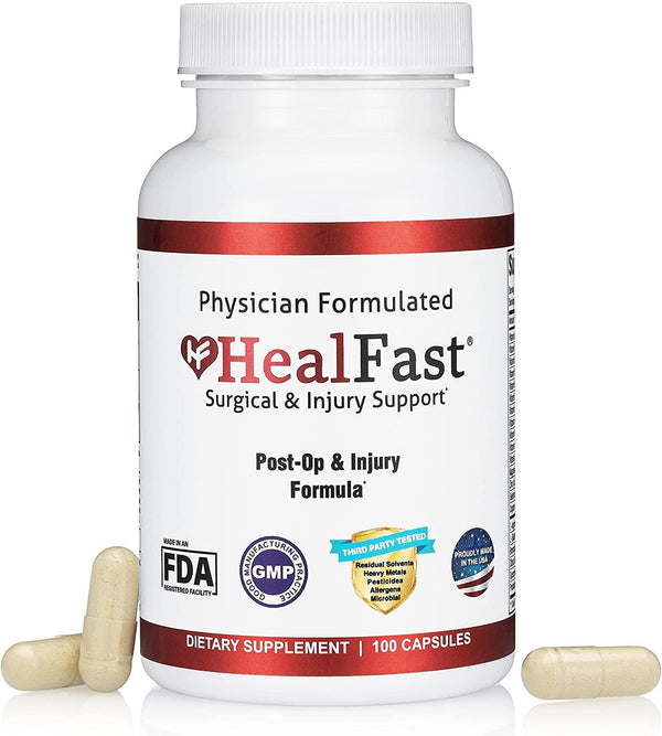 HealFast Surgery and Injury Recovery Supplement (Post-Op): Supports Healing Optimization - for Surgery, Wounds, Pain Relief, Scar Treatment and Bruising w/Amino Acids, Vitamins, Probiotics-100 Capsules