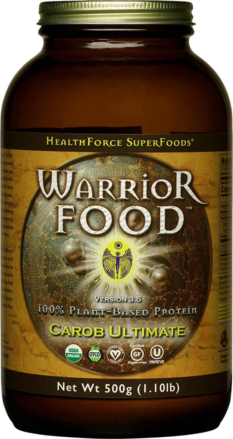 HealthForce SuperFoods Warrior Food, Carob Ultimate - 500 Grams - Plant-Based Protein Powder with Minerals and Pea Protein - Certified Organic, Vegan, Non-GMO, Soy, Gluten and Sugar Free - 25 Servings