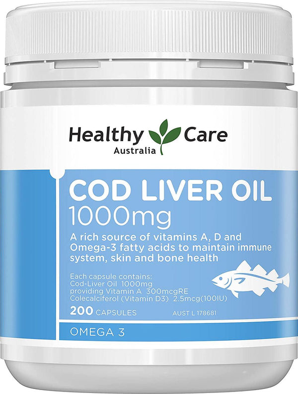 Healthy Care Cod Liver Oil 1000mg Softgel Capsules, blue