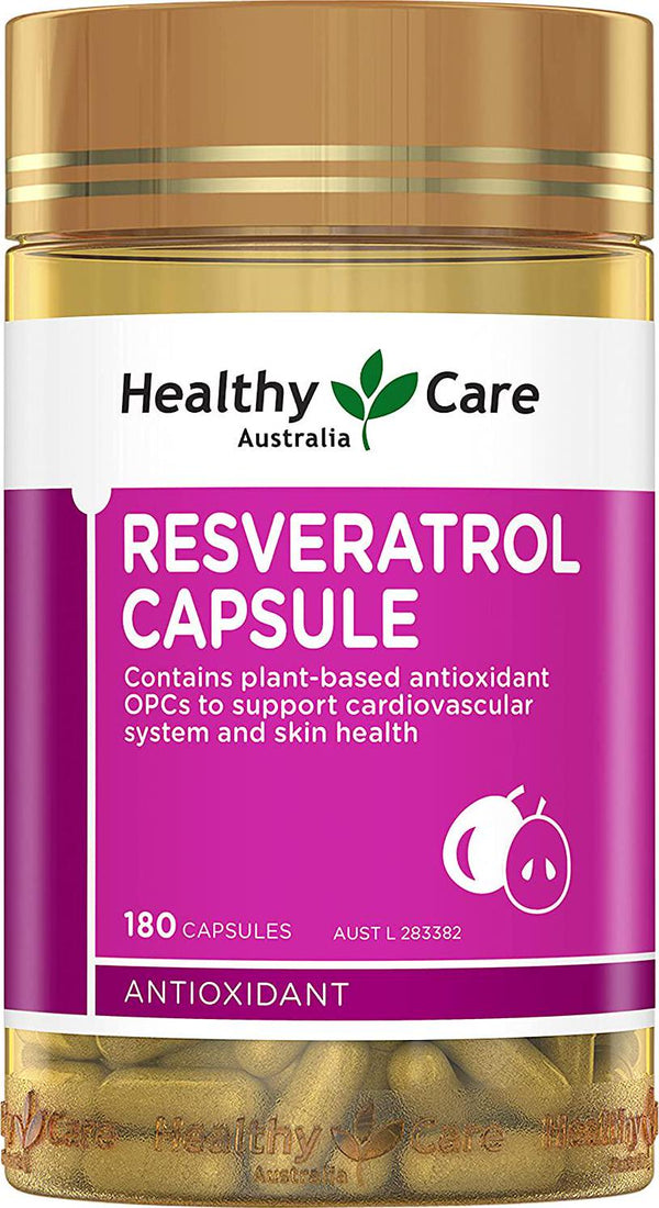 Healthy Care Resveratrol Capsules, Rhod Red, 180 Count