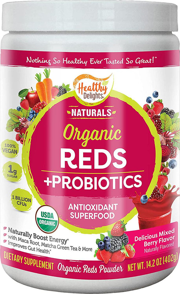 Healthy Delights Naturals, Organic Reds Probiotic’s Powder, Antioxidant Superfood, Naturally Boost Energy, Non-GMO, Delicious Mixed Berry Flavor, 30 Servings