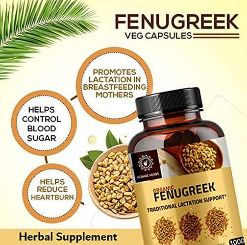 Hebhac Herbs Fenugreek Capsules for Women 120 Capsules 1000mg Dietary Supplement | Organc Fenugreek Powder Capsules Promotes Healthy Lactation Potent Fenugreek Seed Supplement Capsules