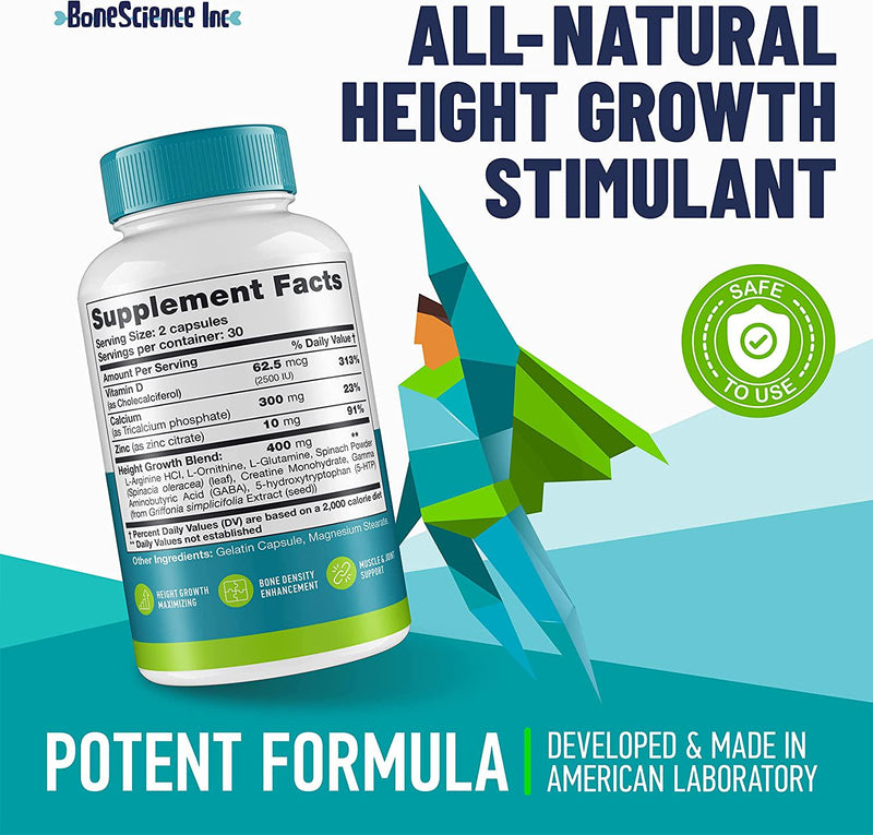 Height Growth Maximizer - Natural Peak Height - Made in USA - Height Pills Bone Growth - Grow Taller Supplement for Adults and Kids - Height Increase Pills - Maximum Height Growth Formula (Pack of 2)