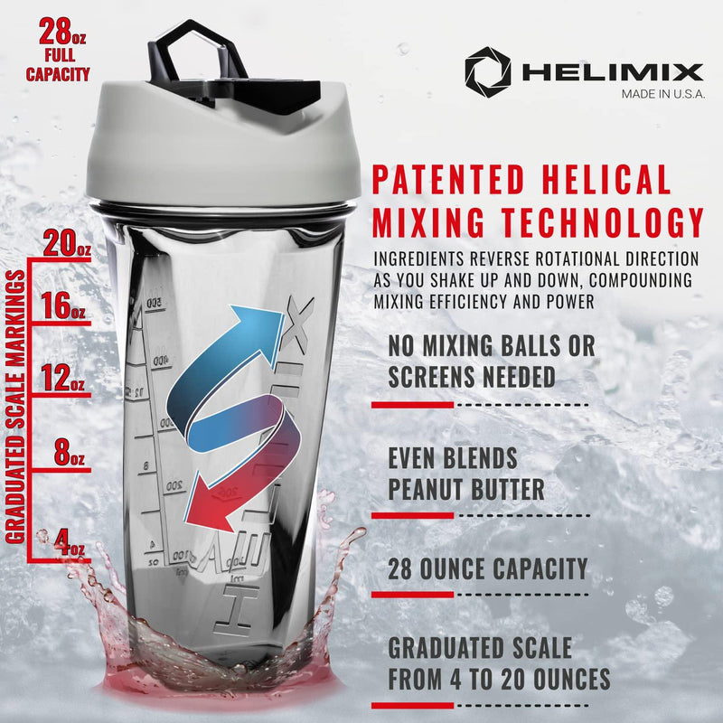 Helimix Vortex Blender Shaker Bottle 28oz | No Blending Ball or Whisk | USA Made | Portable Pre Workout Whey Protein Drink Shaker Cup | Mixes Cocktails Smoothies Shakes | Dishwasher Safe