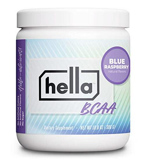 Hella BCAA Powder, Muscle Recovery Drink Mix and Post Workout Performance Formula with Vital Nutrients and Coconut Water, 2:1:1 Leucine, Isoleucine, Valine for Men and Women, Blue Raspberry, 30 Servings