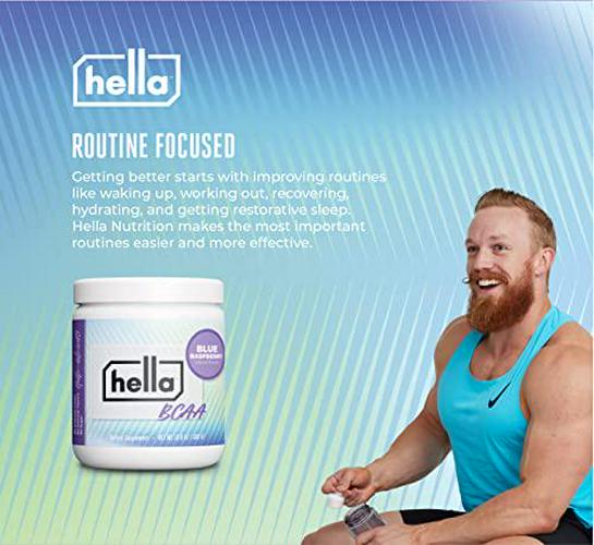 Hella BCAA Powder, Muscle Recovery Drink Mix and Post Workout Performance Formula with Vital Nutrients and Coconut Water, 2:1:1 Leucine, Isoleucine, Valine for Men and Women, Blue Raspberry, 30 Servings